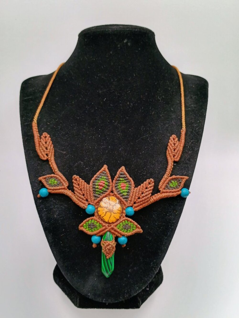 Handmade Macrame Necklace with Natural Turquoise Ayahuasca Flower